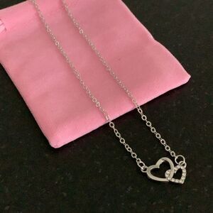 Silver Heart Necklace – Intertwined Rhinestone Pendant, 16–18”